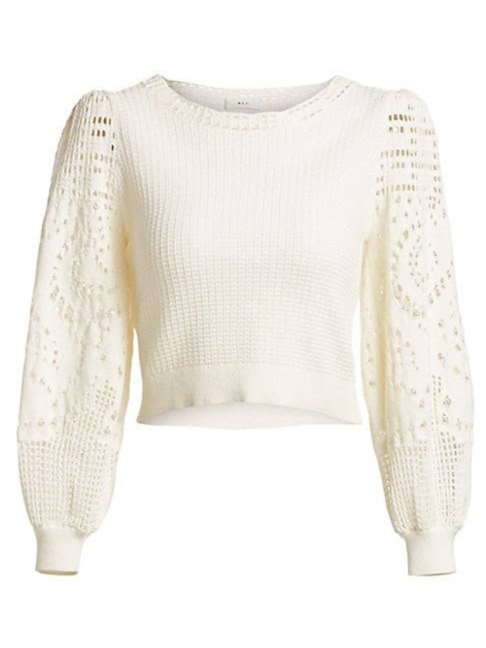 A.L.C. Sandra Cropped Sweater Ivory White Crochet Blouson Sleeve Coquette, Small